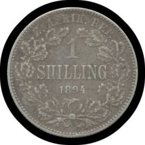 ONE SHILLING: Z.A.R. 1894 Kruger 1/- KM #5, VF.