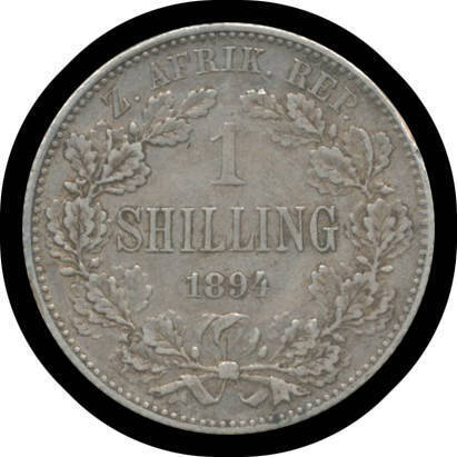 ONE SHILLING: Z.A.R. 1894 Kruger 1/- KM #5, sharp detail, gVF.