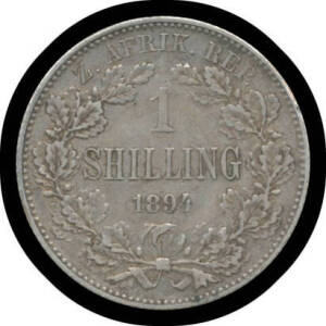 ONE SHILLING: Z.A.R. 1894 Kruger 1/- KM #5, sharp detail, gVF.