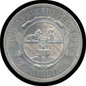 FLORIN: Z.A.R. 1892 Kruger 2/- KM #6, obverse cleaned, EF.