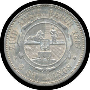 FLORIN: Z.A.R. 1897 Kruger 2/- KM #6, aUnc.