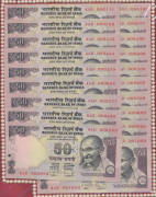 INDIA:1992-2014 50 Rupees, including signature types, Asoka Column and Ghandi issues, 2009 Ghandi 50 Rupees, semi solid serials '2AM 000111' to '2AM 000999' and '2AM 000100' to '2AM 001000', plus two similar sets for 2012 issue presented on Cards with bea
