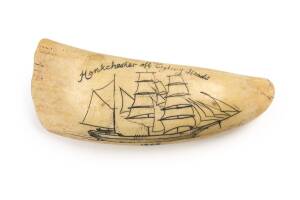 A scrimshaw whale's tooth with tallship.14cm