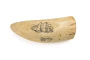 A scrimshaw whale's tooth titled "Queensberry Built 1856". 14cm