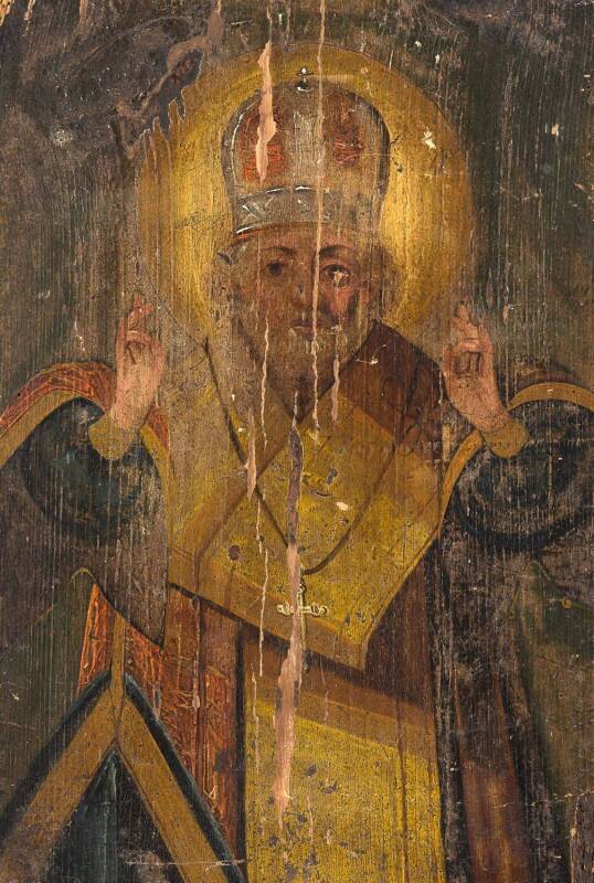 A Russian icon of Saint Nicholas, 19th century. 37 x 26cm