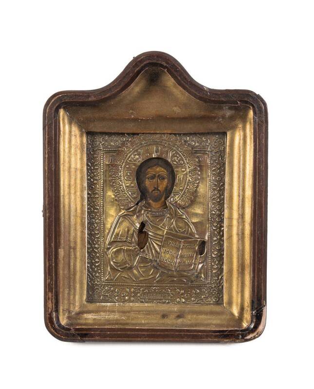 A Russian icon in timber case, 19th century. 28 x 21cm