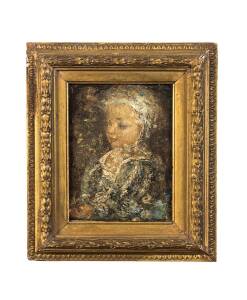 An English miniature portrait of a girl, oil on oak panel, 19th century. 13 x 9cm