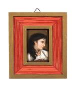 A German porcelain plaque with painted portrait of a girl, most likely by KPM, 19th century. Plaque 9 x 5.5cm