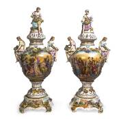 A supurb pair of monumental 3 sectional urns by Carl Thieme, 19th century. 90cm each