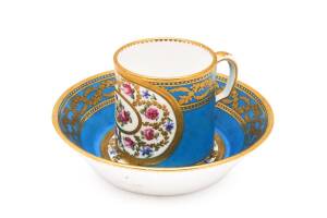 A Sevres French porcelain cup and saucer, 18th century.