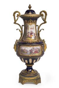 A Sevres French porcelain lidded urn with ormolu mounts, 19th century. 61cm