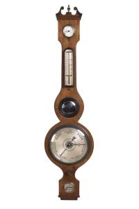 An English banjo barometer calibrated for Exeter, circa 1840. 99cm