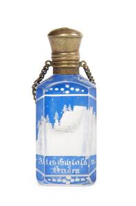 A Bohemian glass scent bottle with intaglio cut castle scene, circa 1860s. 7cm