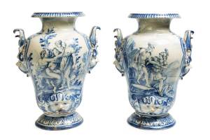 A pair of antique Italian majolica hand painted jars. 50cm