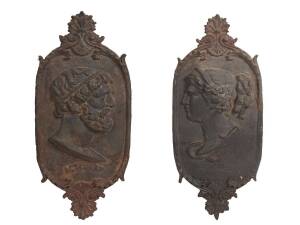 A pair of cast iron architectural plaques, 19th century. 87 x 38cm each