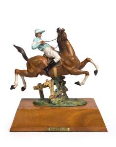 A French cold painted bronze horse racing statue titled "CHEVAL DE COURSE", early 20th century. 23cm including plinth