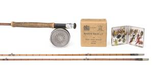 HARDY BROTHERS: "The Perfect" fly fishing reel in original box with "Perfection" split cane rod and extra tip in Hardy Brothers canvas cover and metal cargo case, together with a selection of flies.