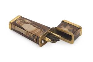 An 18th century mocha agate pocket etui with ormolu mounts, French. 10cm