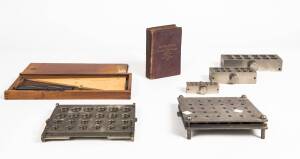 Group of pill making equipment, rulers and draftsman's tools. 19th and 20th Century 