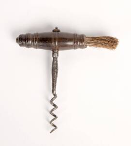 A turned boxwood corkscrew & a turned hardwood corkscrew with bottle brush, French, 19th century. 