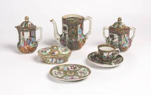 A set of 7 Chinese export porcelain "Canton Famille-rose" tea vessels, 19th century and later