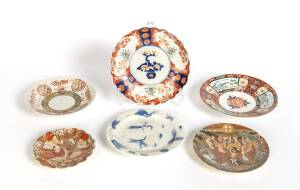 Six Japanese porcelain dishes, including: two Imari dishes, two Satsuma dishes, one famille-verte dish and one blue and white dish, Meiji period and later (1868-1912). 15-22cm diameter