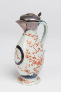 A Japanese Imari porcelain and silver mounted jug with European hinged mounts, 18th century. 18cm