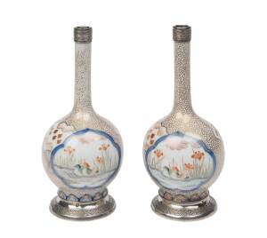 A pair of very fine quality Imari and gilt bottle vases with French silver mounts, Japanese, Meiji period. 16.5cm