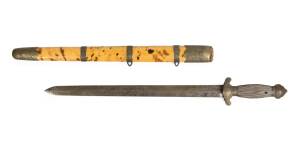 A Chinese sword with tortoise shell and brass scabbard, 19th century. 62cm