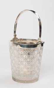 A faceted crystal and silver plated wine cooler with internal bottle holder, French, circa 1920. 23cm high, 18.5cm diameter