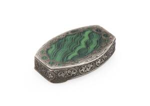 An Italian silver and malachite snuff box, 19th century. 4.5cm wide