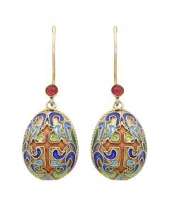 A pair of antique Russian silver and cloisonne enamel Easter egg earrings