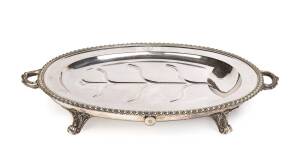 An English silver plated meat platter, 19th century. 69cm across the handles