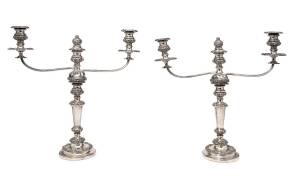 A pair of Sheffield plated candelabra, 19th century. 48cm