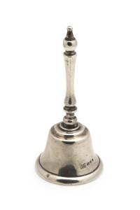 An antique sterling silver bell, marked "H's", London. 11cm