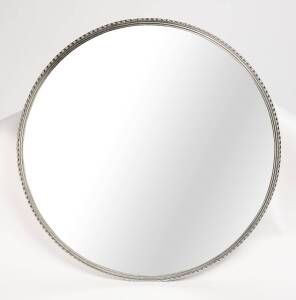 A silver plated circular mirror with floral bud moulded border, Italian, circa 1920. 61cm diameter