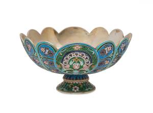 A Russian silver and enamel bowl maker's mark "EK", possibly Emeliyarn Kuznetsov, Moscow 1899-1908