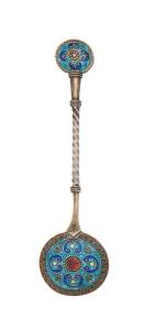 An Austrian silver and champlevé enamel spoon by George Adam Scheid, late 19th century