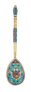 A Russian silver gilt and enamel spoon, circa 1900