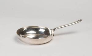 A good quality silver plated cooking pan, French, circa 1950. 35cm long, 19cm diameter.