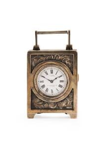 A sterling silver cased carriage clock, French movement with English case (1873), dial marked "J. CARTER, 28 Swithin's Lane, London". 9cm high