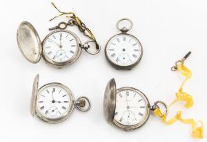 Group of 4 sterling silver and continental silver cased antique pocket watches.