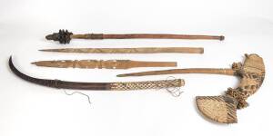 Group of 4 Pacific Islands and Papua New Guinea clubs and a Mount Hagen axe. Longest 102cm