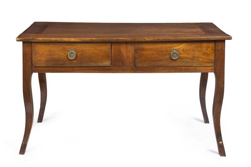 A French cherrywood sofa table with cabriole legs, circa 1880's. 79cm high, 135cm wide, 66cm deep.