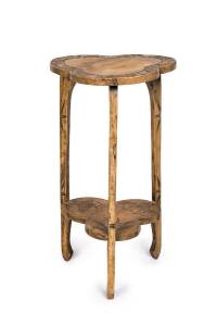 A shaped 2-tier occasional table with carved floral motif. 76cm high, 43cm across 