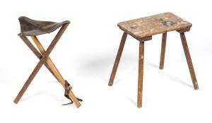 An artist folding stool with leather top & painters stool, early 20th century  