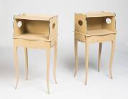A pair of cream painted French provincial style bedside tables, 84cm high, 44cm wide, 32cm deep
