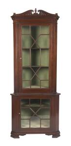 A George III style glazed corner cabinet, late 19th century. 235cm high, 94cm wide, 50cm deep.