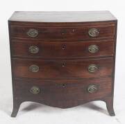 An English mahogany string inlaid bow front chest, 19th century. 83cm high, 85cm wide, 50cm deep.