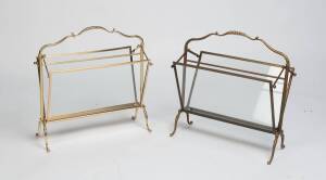 A pair of brass and glass folding magazine racks, Italian, circa 1950. 51cm high, 50cm wide, 24cm deep